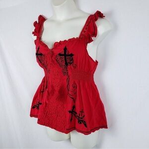 Grunge / Alt Red Top w Crosses